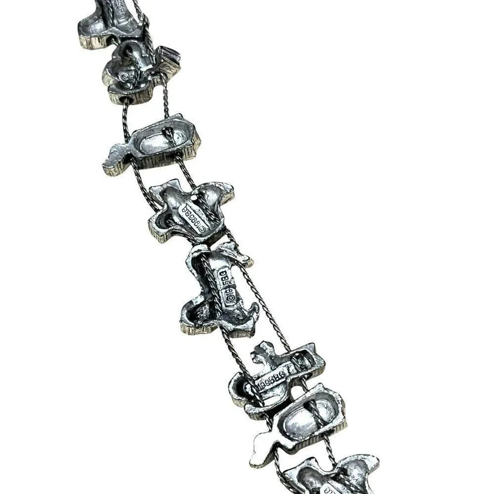 Silver Tone State of Texas Slider Charm Bracelet Cactus Oil Well Horse 1995 BG